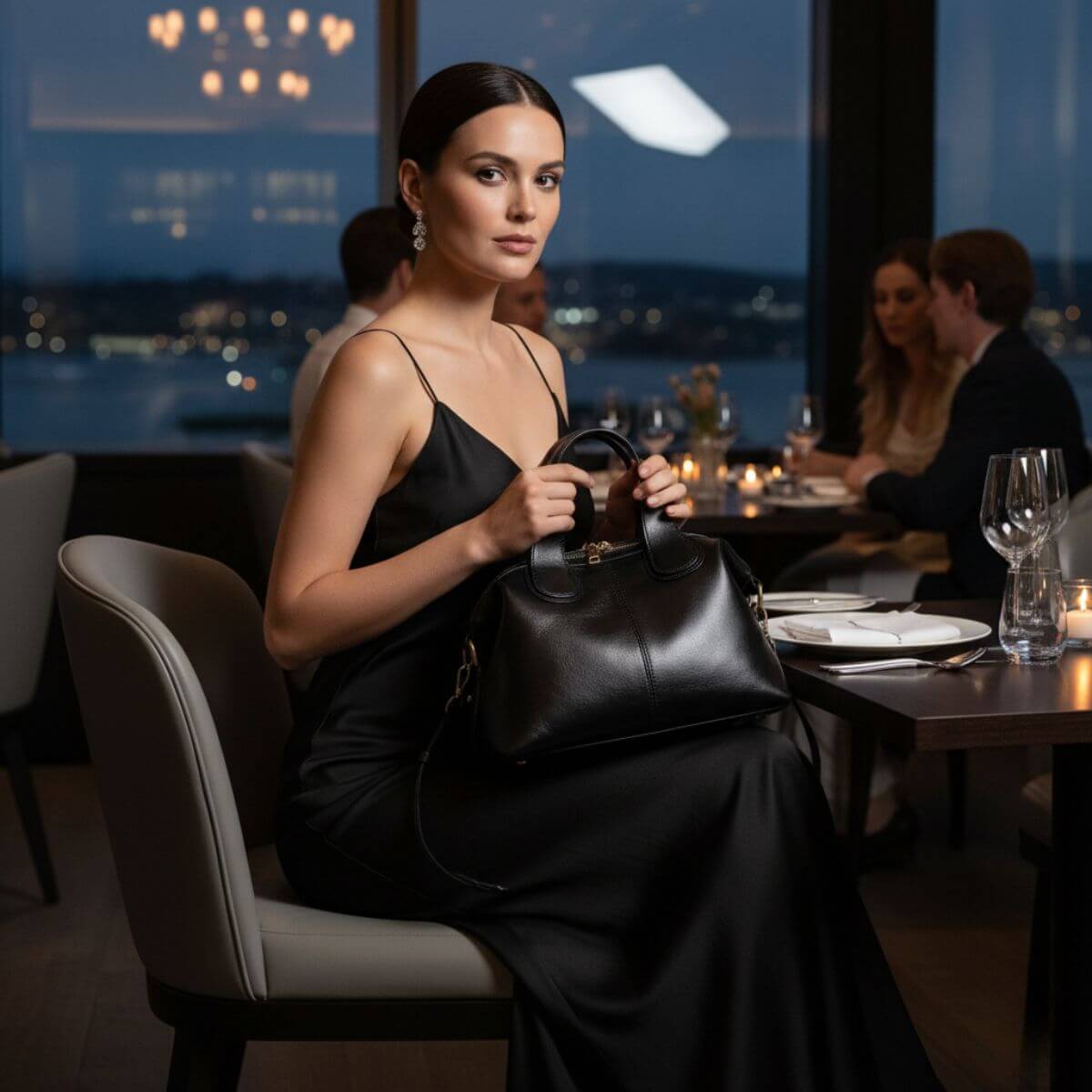 Adele Black Leather Crossbody Bag