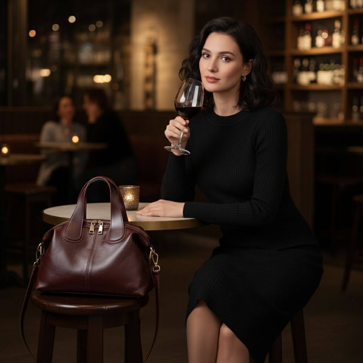 Adele Burgundy Leather Crossbody Bag