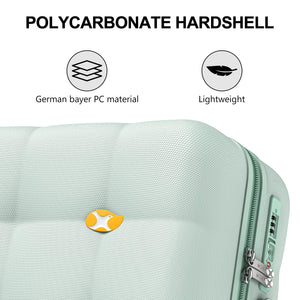 Mint green polycarbonate hardshell suitcase with German bayer PC material and lightweight features.