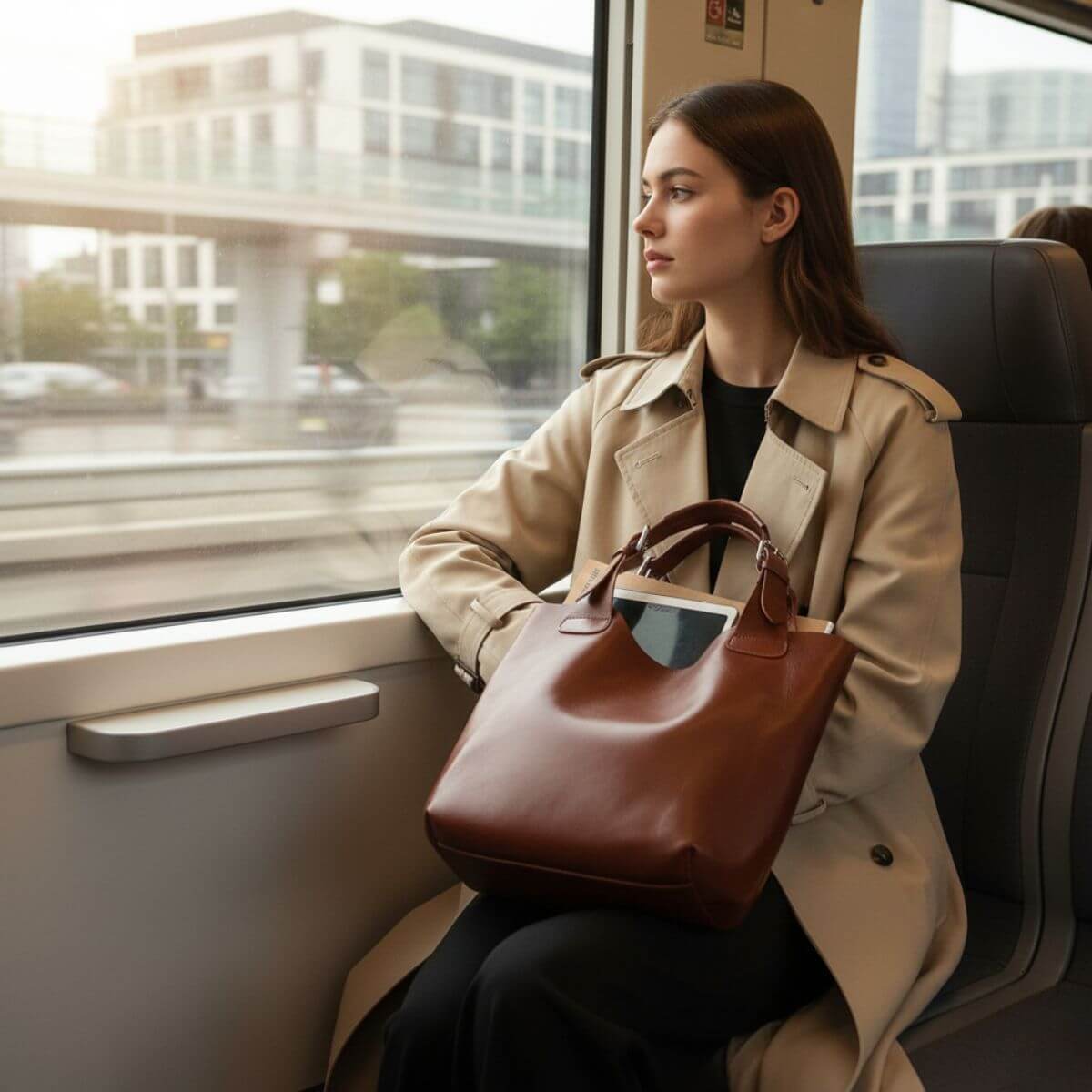 Comfy Chic Coffee Brown Leather Tote Bag