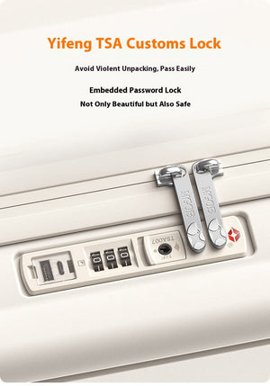 Suitcase with Yifeng TSA-approved lock featuring embedded combination system and dual zipper security.