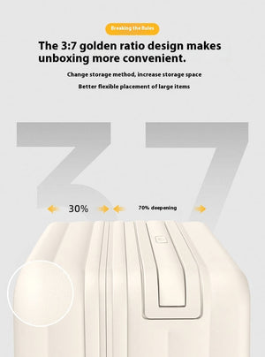 3:7 storage-depth layout with asymmetric lid distribution for optimized internal volume.