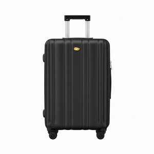 Black suitcase with a visible brand logo on a white background