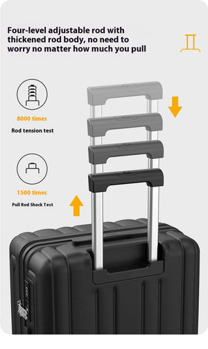 Black suitcase with an adjustable pull rod on a white background