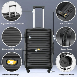 Black suitcase with features highlighted on a gray background