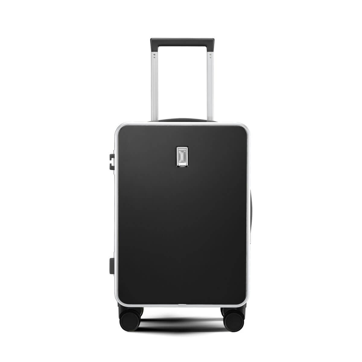 Nordiva Classic black suitcase front view with silver aluminium frame