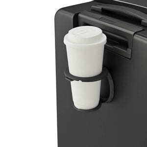 Nordiva Classic dark grey suitcase with built-in cup holder for drinks or coffee