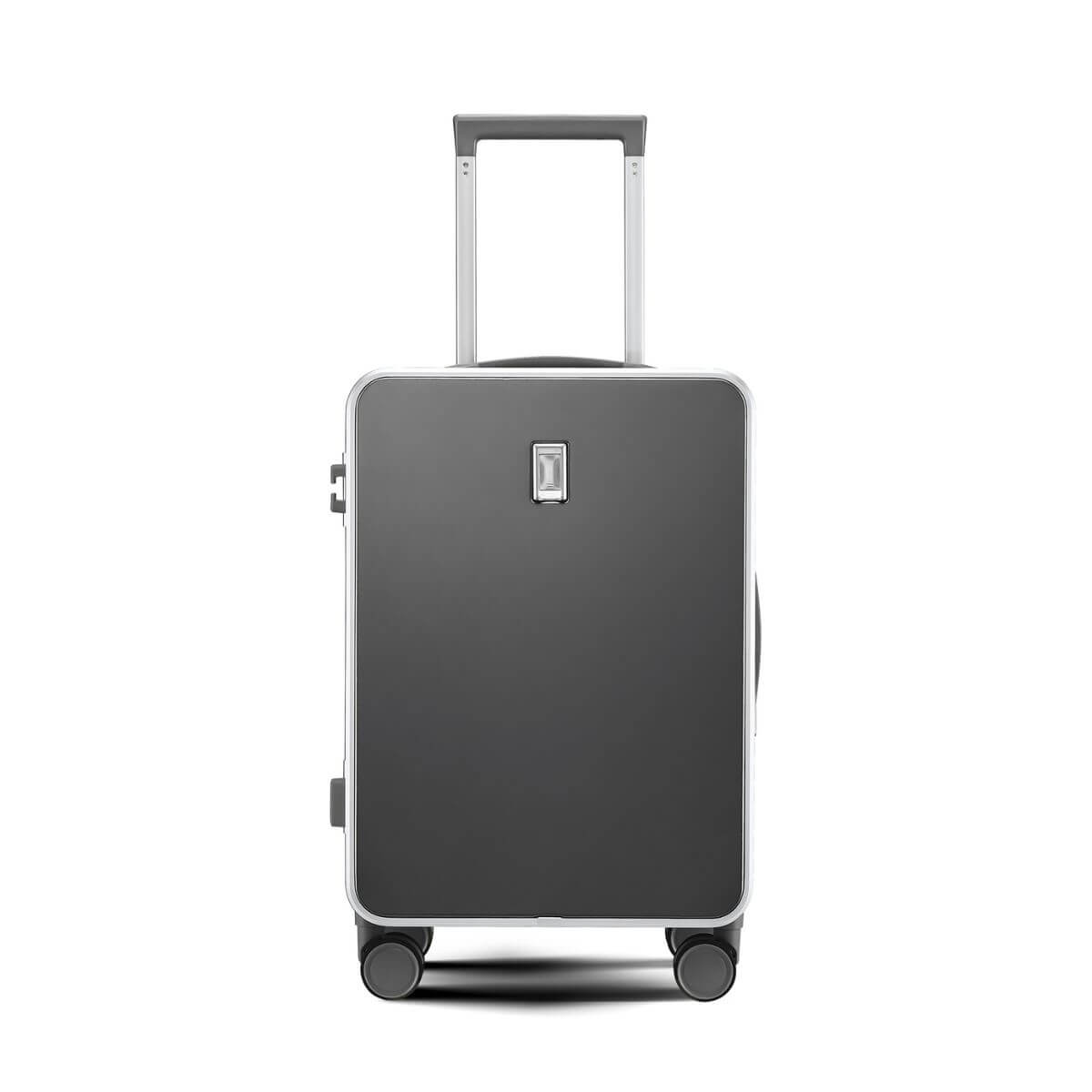 Nordiva Classic dark grey suitcase front view with silver aluminium frame