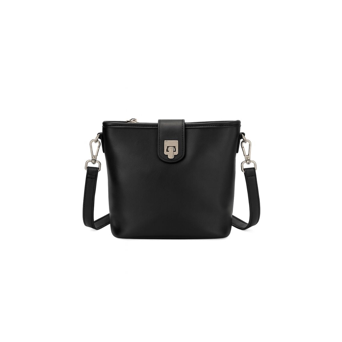 Retro Cube Black Leather Crossbody & Mini Bucket Shoulder Bag