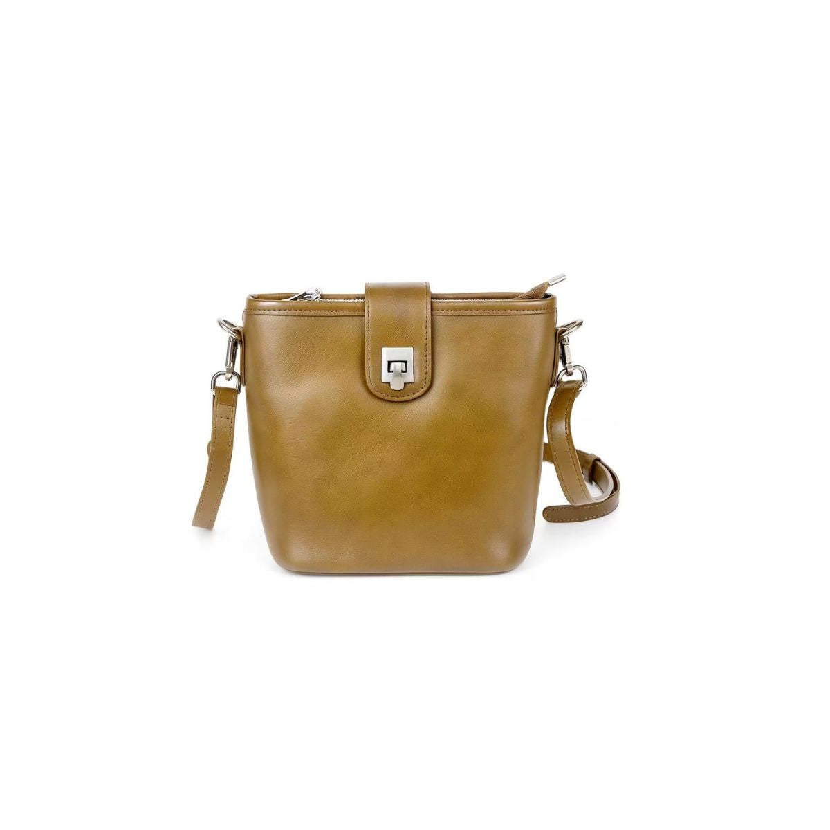 Retro Cube Olive Green Leather Crossbody & Mini Bucket Shoulder Bag