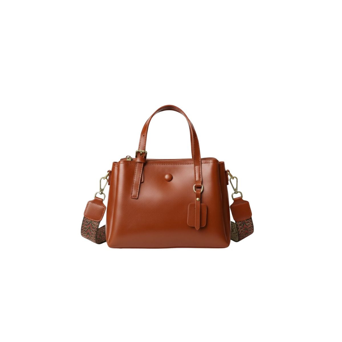 Leather Small Tote Bag with Zipper – Crossbody Handbag for Women NZ | Retro Muse | Caramel Brown