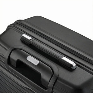 StratoLine suitcase top carry handle close-up on black hard-shell body.