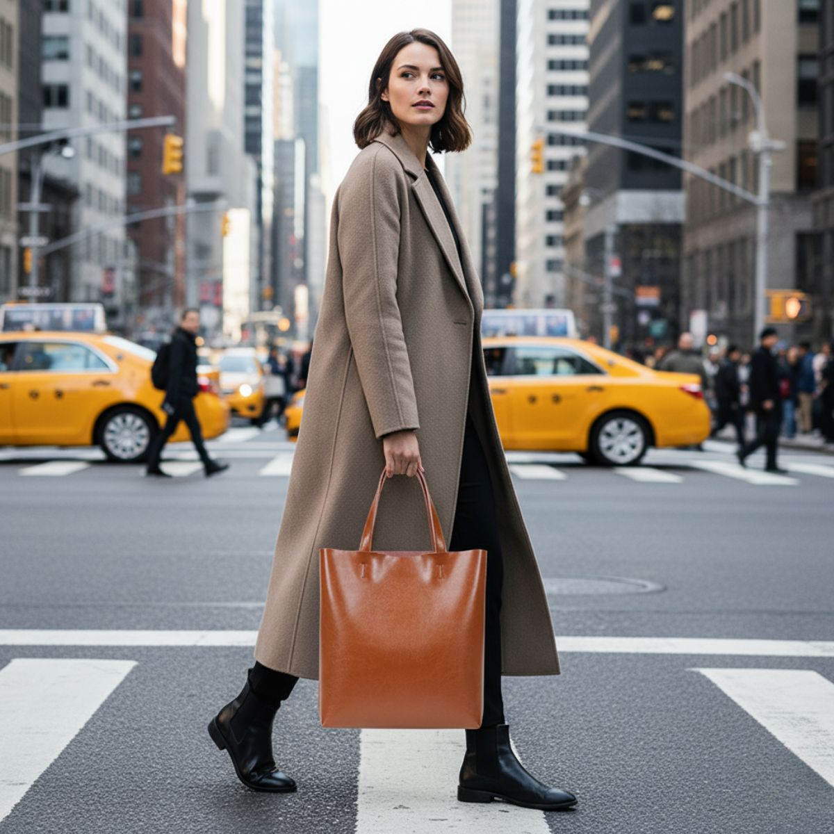 Urban Essential Caramel Brown Large Leather Tote Bag