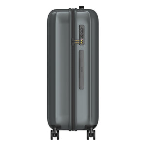 Black suitcase with wheels on a white background