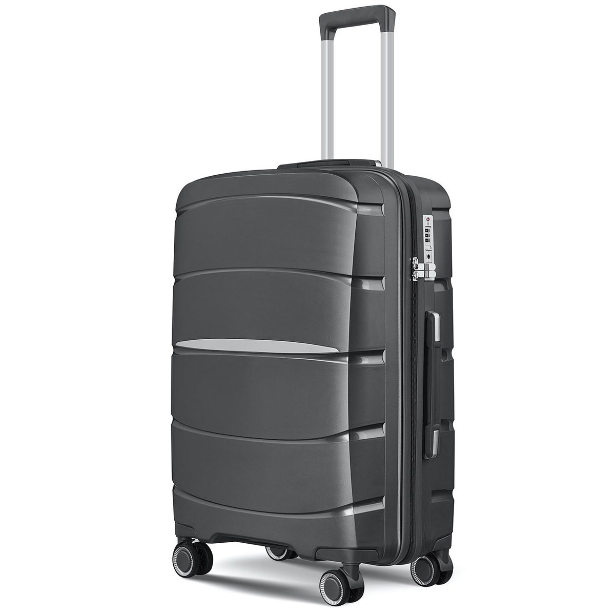 Fortiva 75cm large check-in suitcase in Grey, 45-degree angled view