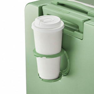 Built-in cup holder feature on Nordiva Classic Mint Green suitcase – convenient travel luggage design for modern travellers.