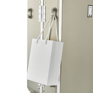Side hook feature on Nordiva Classic Titanium Silver suitcase – convenient design for attaching shopping or handbags.