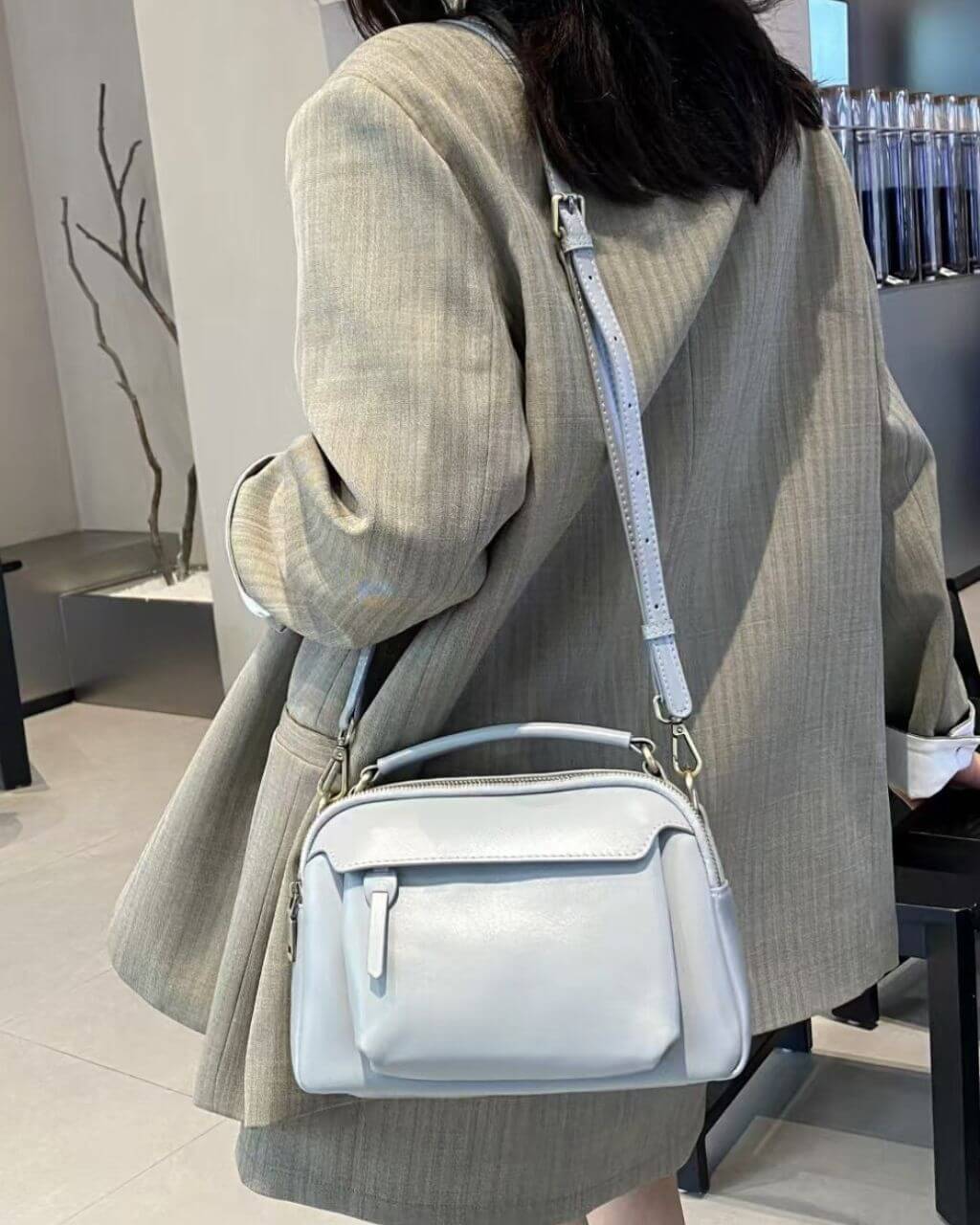 Clavia Light Blue Leather Crossbody & Shoulder Bag