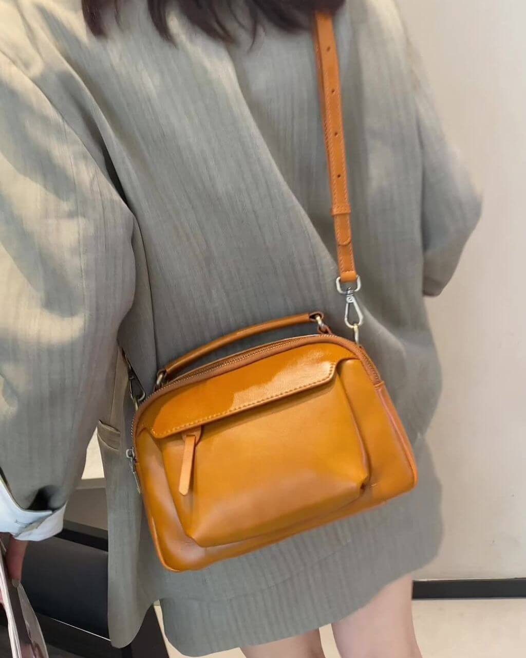 Clavia Sunset Yellow Leather Crossbody & Shoulder Bag