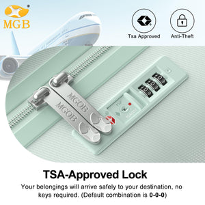 TSA-approved lock with MGB branding on a light blue background