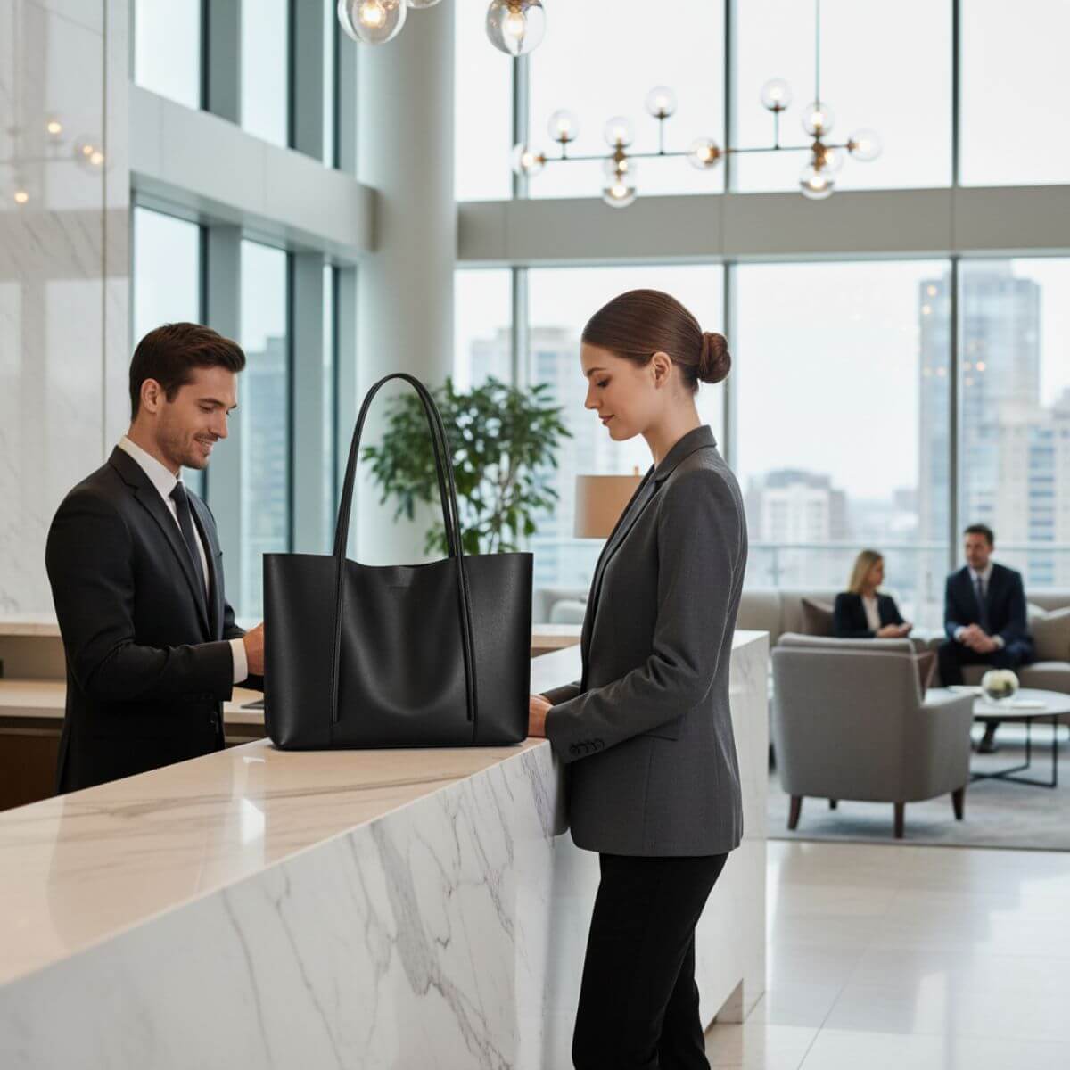 Large Leather Work Tote Bag for Women NZ with Compartments - | Metro | Black