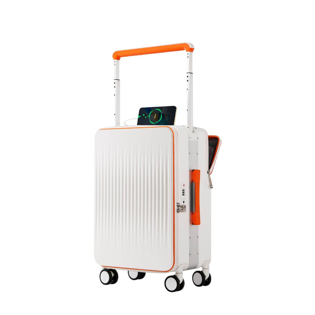 White Hard Case Medium Check In Luggage with USB Charging | NeoMove | 68 cm