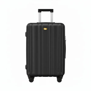Black suitcase with a visible brand logo on a white background