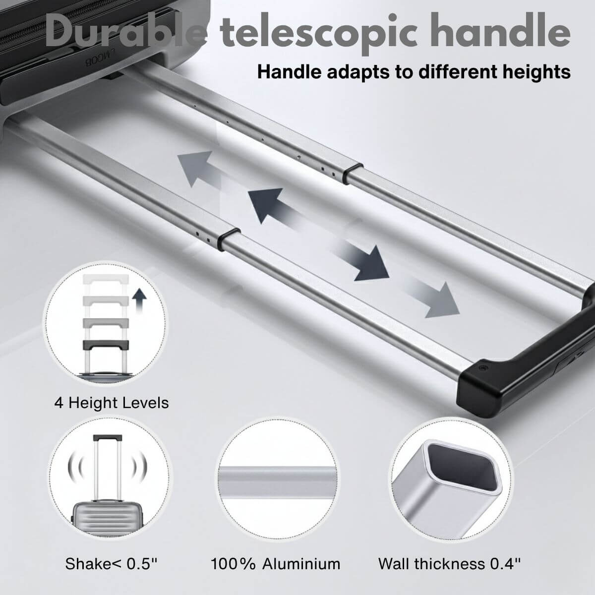 Telescopic handle with adjustable height levels on a white background