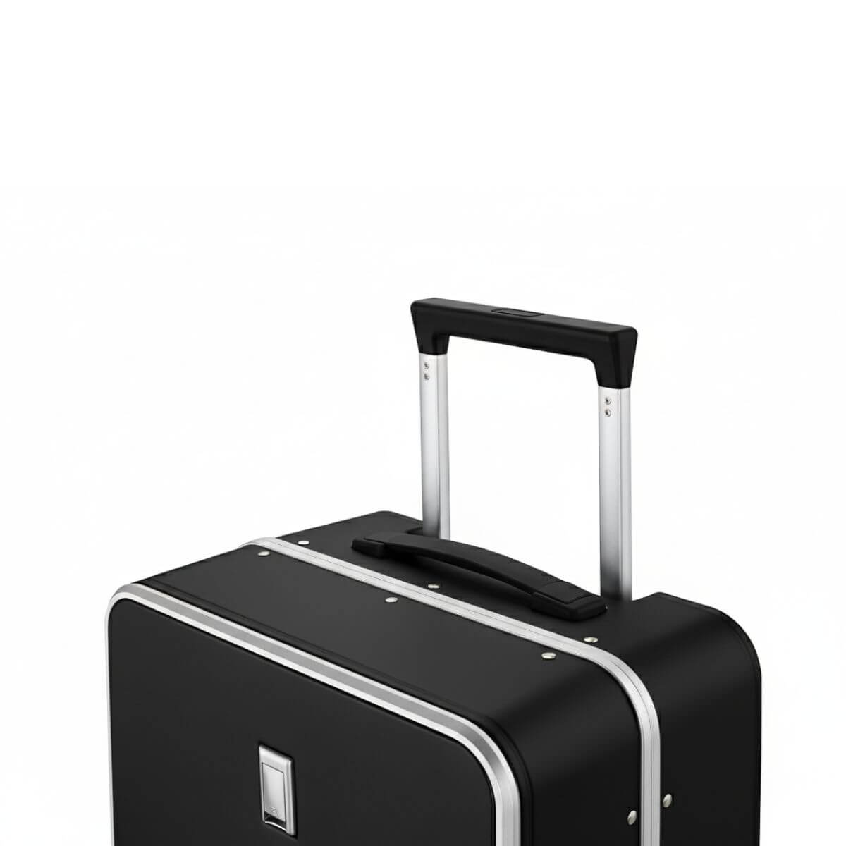 Black suitcase with a handle on a white background