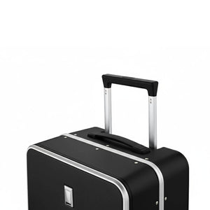 Close-up of Nordiva Classic black suitcase handle and telescopic aluminium trolley