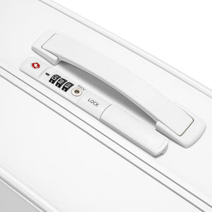 Close-up of a white safe with a combination lock on a light gray background