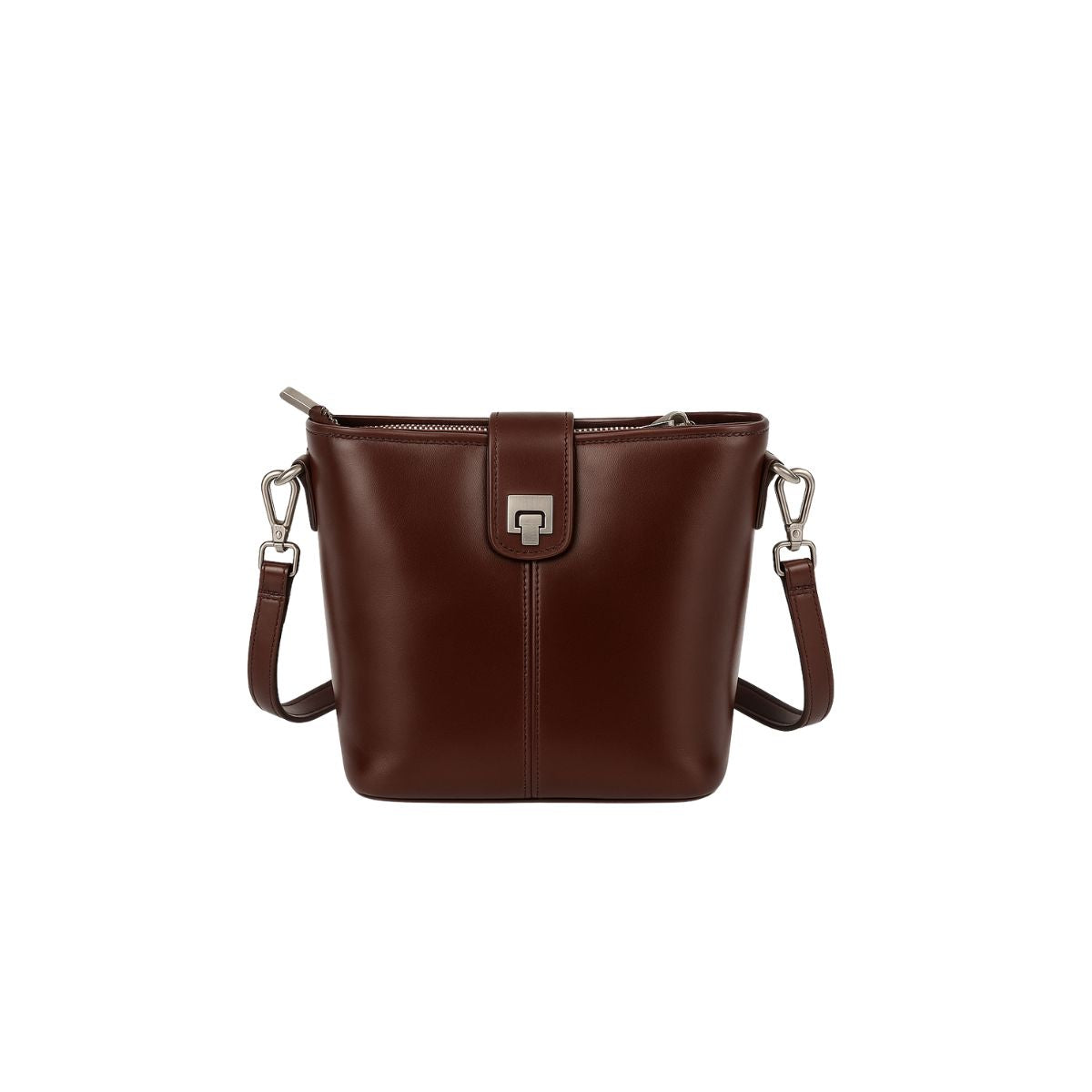 Retro Cube Coffee Brown Leather Crossbody & Mini Bucket Shoulder Bag