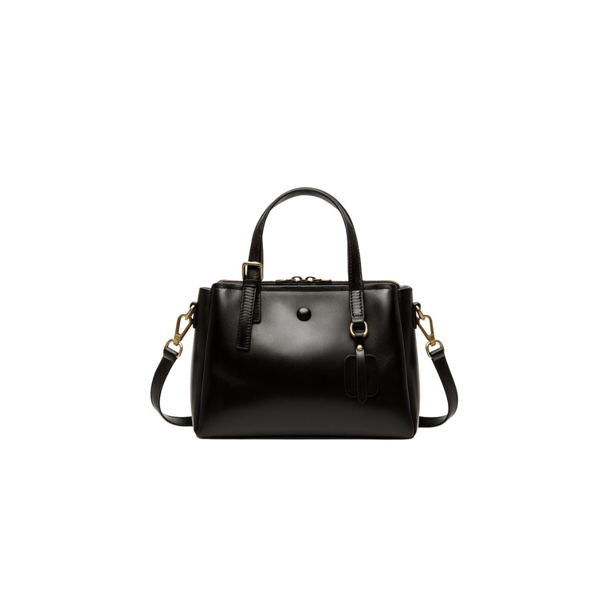 Black Leather mini Tote Bag with Zipper & Crossbody Handbag for Women | Retro Muse