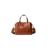 Leather Small Tote Bag with Zipper – Crossbody Handbag for Women NZ | Retro Muse | Caramel Brown