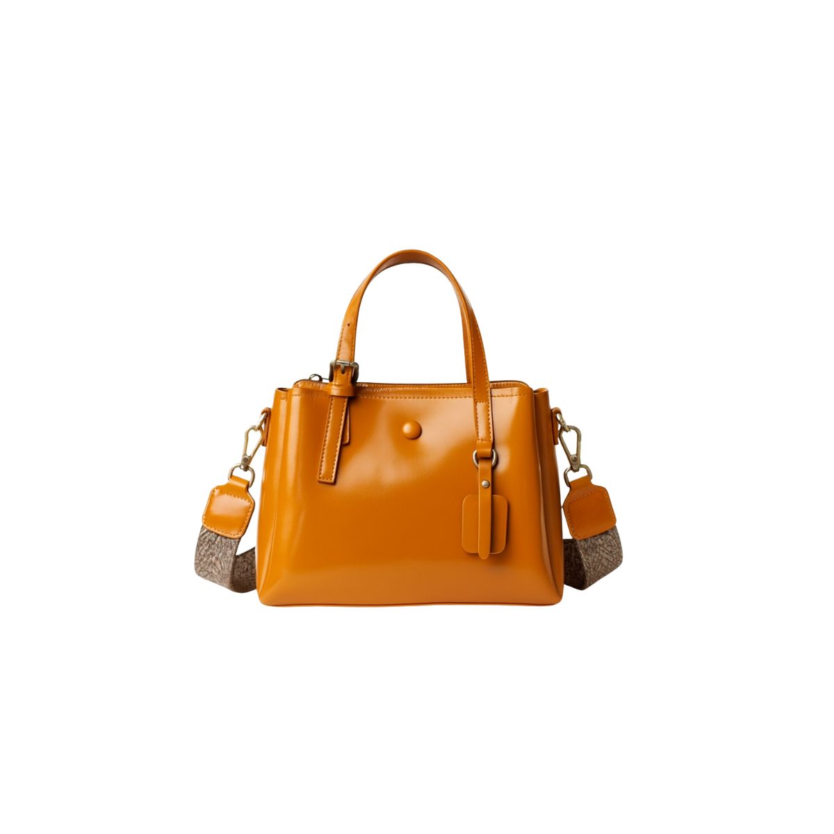 Sunset Yellow handbag with a strap on a white background