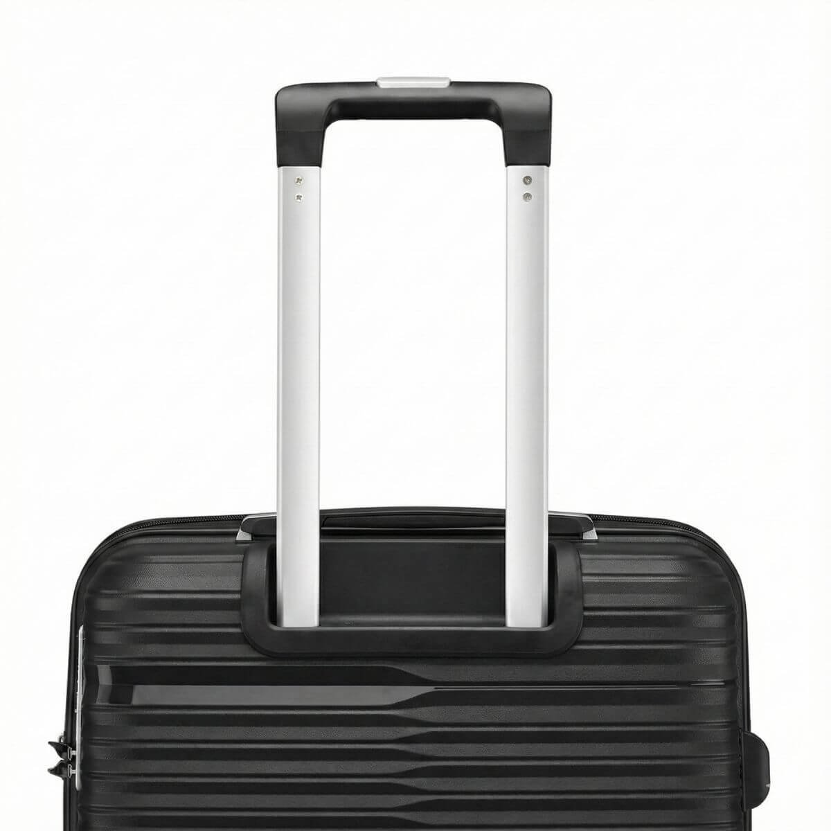 StratoLine suitcase aluminium telescopic handle close-up with dual-rail construction.