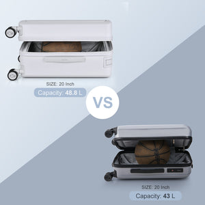 Two suitcases of the same size with a basketball inside, on a light blue and gray background.