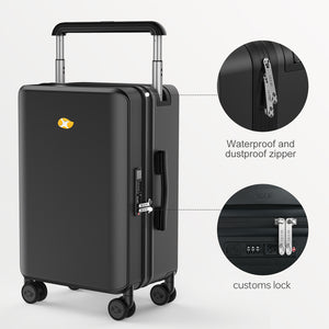 Black suitcase with features highlighted on a white background