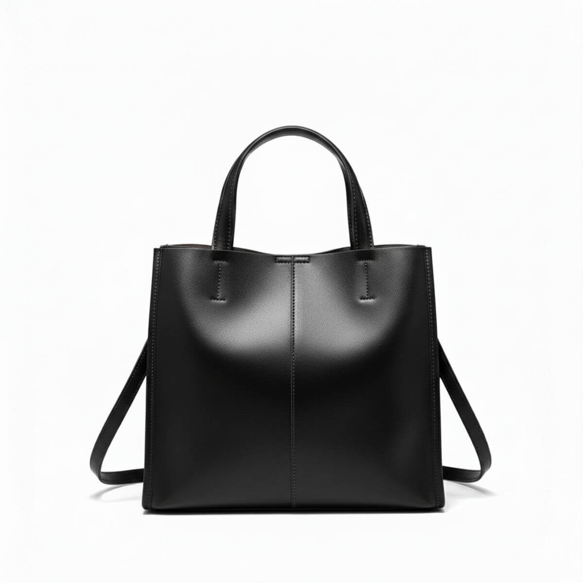 Metro Elegance Black Leather Tote Bag