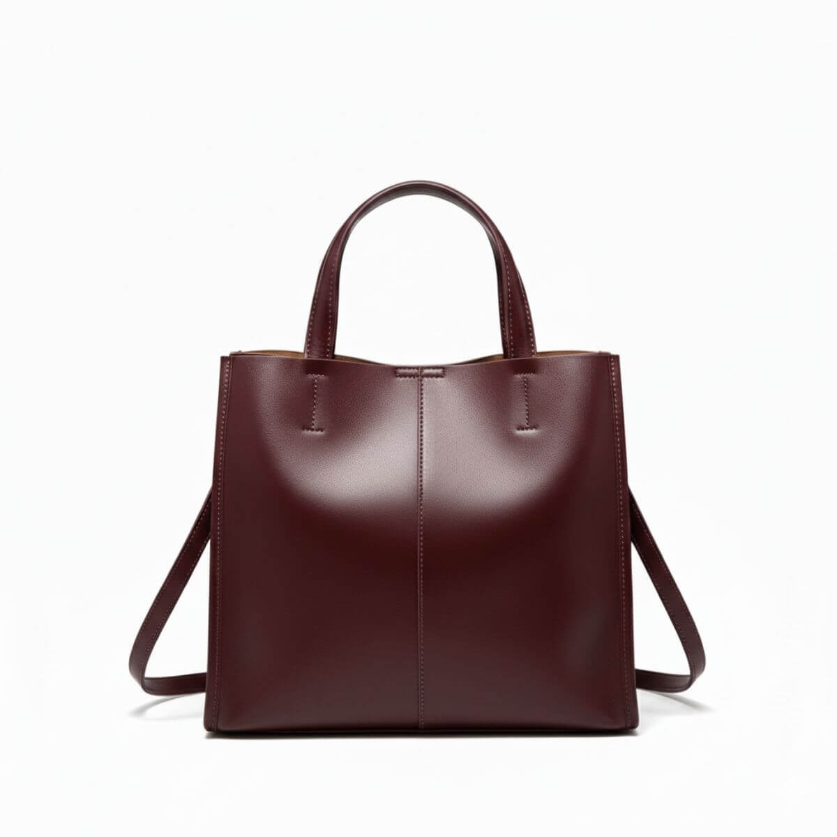 Metro Elegance Burgundy Leather Tote Bag