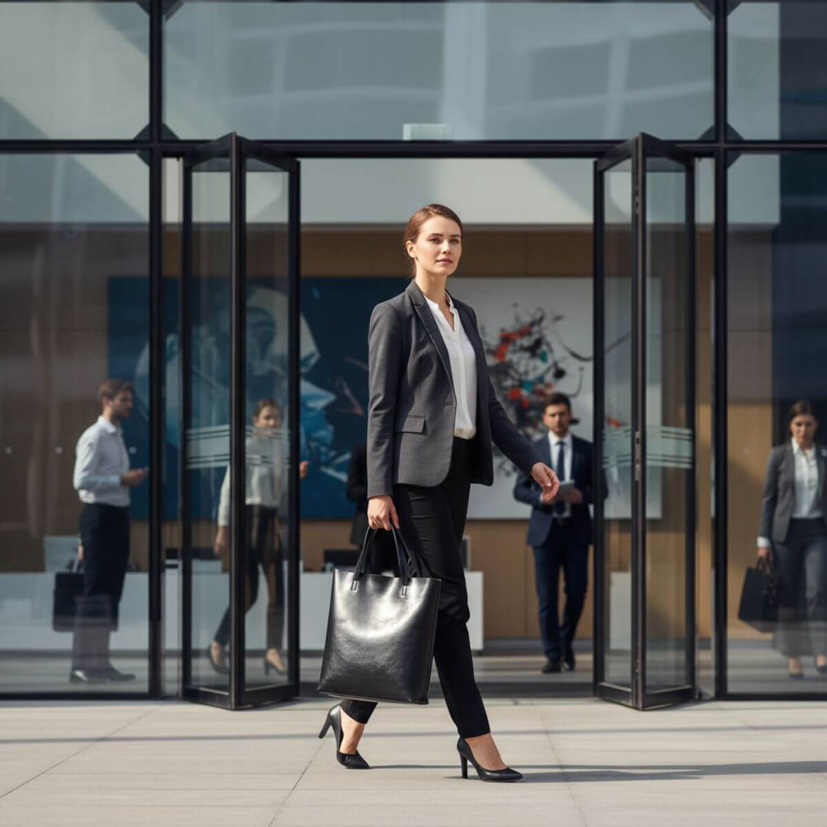 Urban Essential Black Large Leather Tote Bag