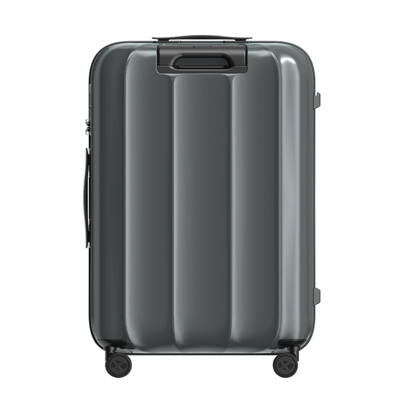 Black suitcase with wheels on a white background