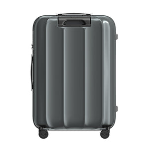 Black suitcase with wheels on a white background