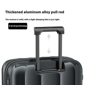Black suitcase with a thickened aluminum alloy pull rod on a white background