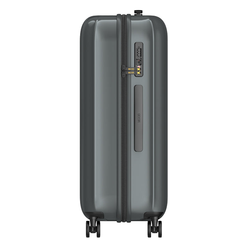 Black suitcase with wheels on a white background