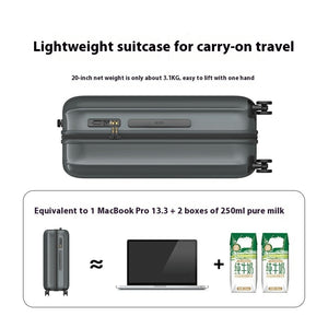 Lightweight suitcase for carry-on travel with weight and capacity information.