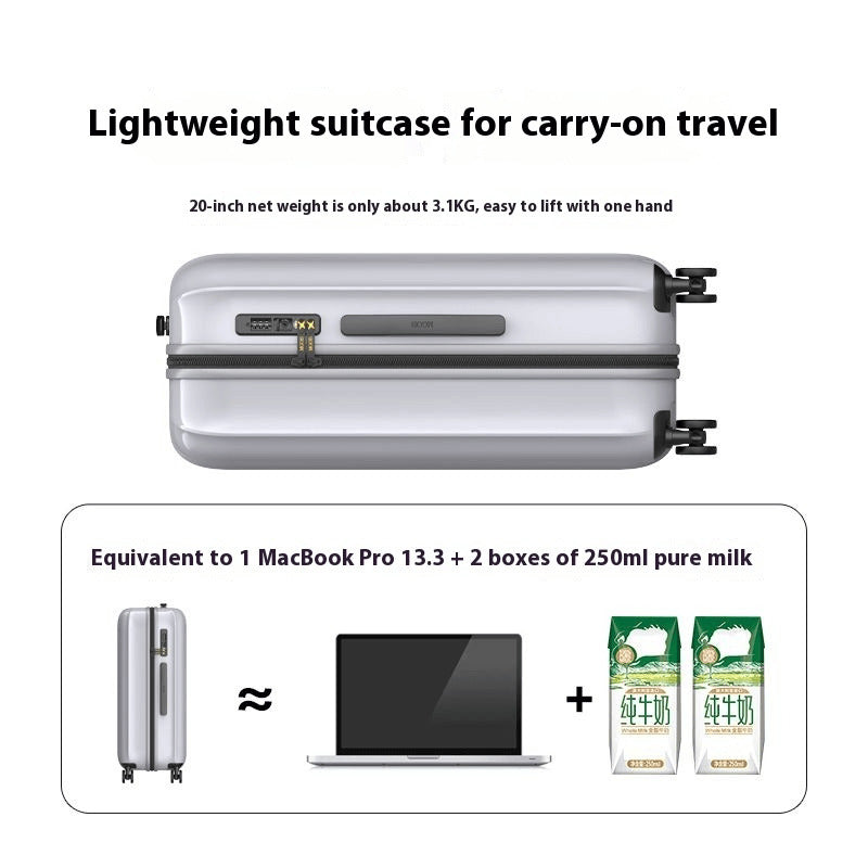 Lightweight suitcase for carry-on travel with weight and capacity information.