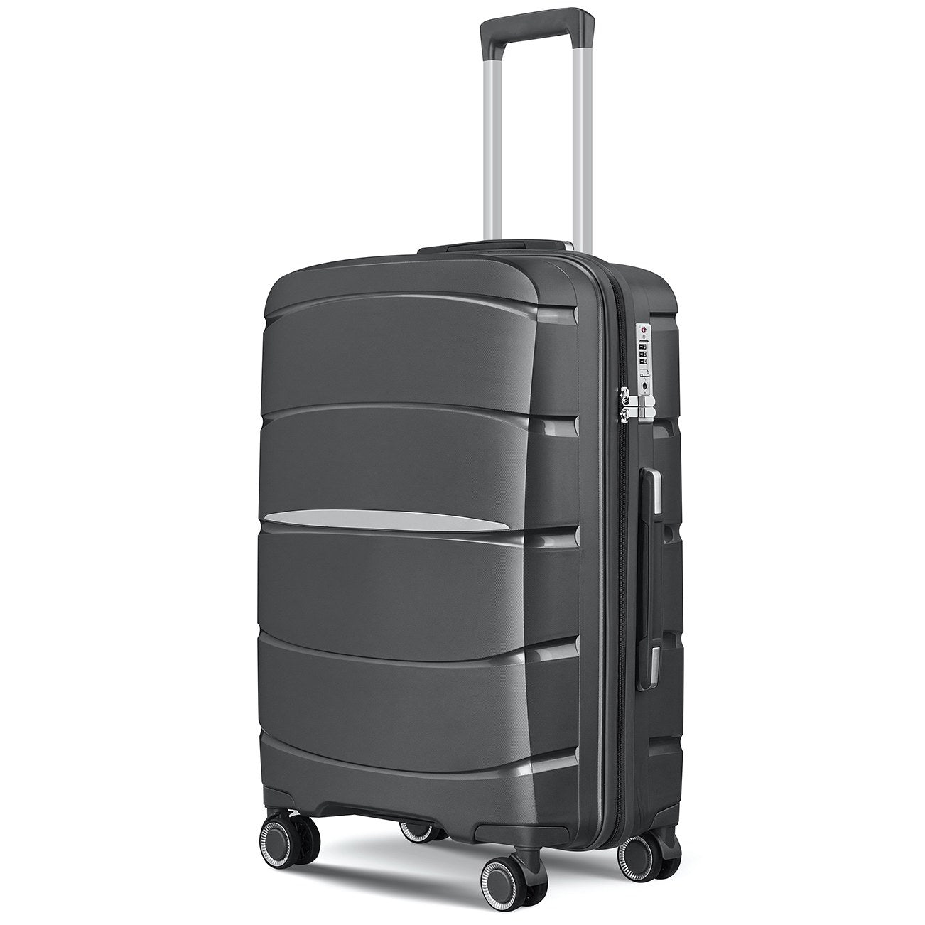 Fortiva 55cm carry-on suitcase in Grey, 45-degree angled view