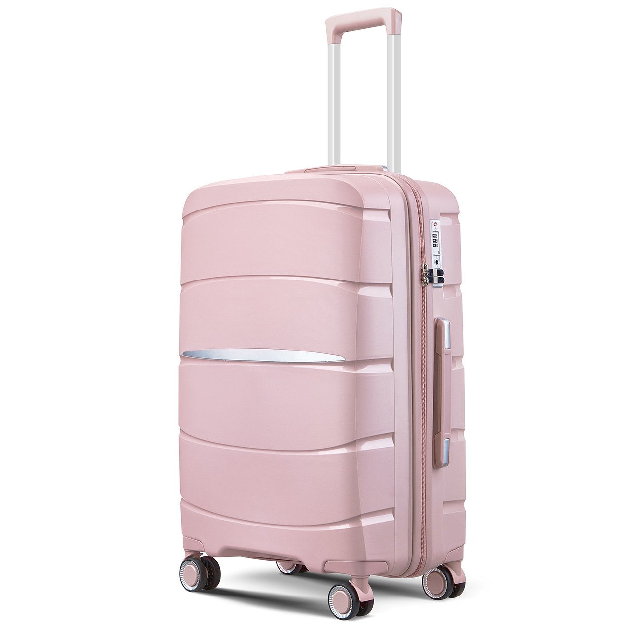 Fortiva 55cm carry-on suitcase in Pink, 45-degree angled view