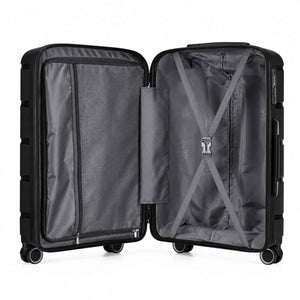 Fortiva 75cm large check-in suitcase — open interior with divider and cross straps